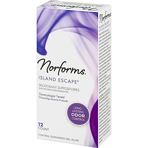 Image of Norforms Feminine Deodorant Suppositories, Long Lasting Odor Control, Island Escape Scent, 12 Count (Pack of 9)