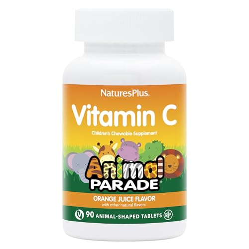 NaturesPlus Animal Parade Vitamin C Children's Chewable - Natural Orange Juice Flavor - 90 Animal-Shaped Tablets, Pack of 2 - Vegan, Vegetarian, Gluten Free - 90 Total Servings