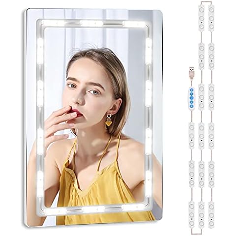 Viugreum Dimmbare LED Spiegelleuchten, beleuchtete Schminkset Spiegelleuchten mit 45 dimmbaren LEDs für 5 Farben 5 Helligkeitsstufen Schminklampe mit USB Stromkabel Dimme Cover