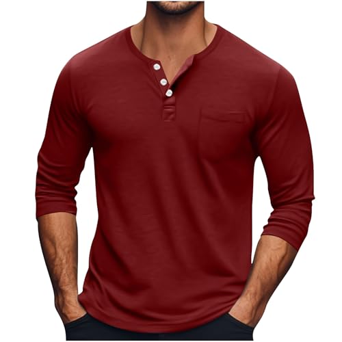 Dovford Mens 3/4 Sleeve Tee Shirts Casual Fashion Button Henley Shirt Lightweight Cotton Soft T-Shirt with Pocket Basic Solid