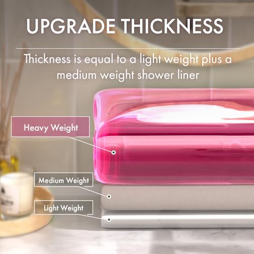 Image of AmazerBath No Hook Shower Curtain and Liner 3-in-1, 8G Luxury Heavy Duty Clear Hot Pink No Hook Shower Curtain Liner, 72x75 Cute EVA Bathroom Weighted Plastic Shower Curtain with 3 Heavyweight Stones