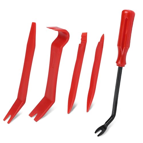 Image of 5PCS Auto Trim Removal Tool Kit, No-Scratch Plastic Pry Kit, Interior Fastener Remover Pry Tool Set for Car Door Clip Panel & Audio Dashboard Dismantle, Universal Car Accessories (Red)