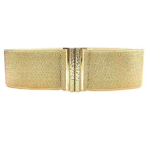 Womens Fashion Elastic Wide Belt, Glittering Gold Vintage Waspie Belt for Teenager Girl,Dress Decor
