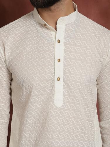 Image of SOJANYA (Since 1958 Men's Cream Pure Chicken Cotton Short Kurta