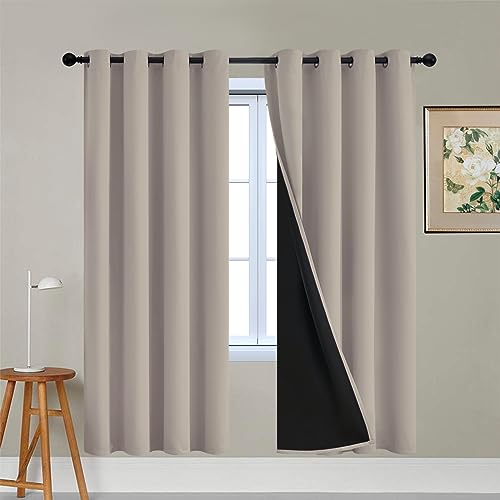Image of Yakamok Natural Blackout Curtains 72 Inches Long for Bedroom 52 inch Wide 2 PCS | Blackout Curtain Panels for Bedroom, 2 Thick Layers Grommet Top Thermal Insulated Drapes with Black Liner for Living Room