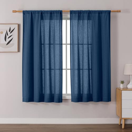 OWENIE Colin 2 Panels Royal Blue Curtains 63 Inch Length for Bedroom Living Room, Semi Sheer Light...