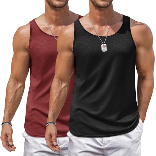 COOFANDY Men's Workout Tank Tops 2 Pack Gym Muscle Sleeveless Shirt Casual Stringer Athletic Tee Shirts Summer