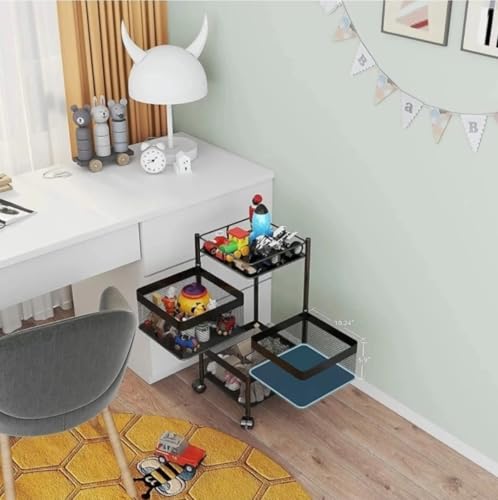 Image of Well Set Kitchen Trolley with Wheels, Kitchen Organizer Items and Storage Solutions for Square Kitchen Organizer and Kitchen Accessories Items (Black,Layer 2)