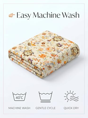 Image of Mafatlal Saanjh 144 TC Cotton Single Bedding 90x60 Inch | Elegant Floral Print | Smooth Airy Weave | Premium Bedroom Collection | Jaipuri Collection | Pillowcase Included | Cannoli Cream