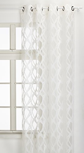 Home Maison 09338-8-AL Voilage Organza Jacquard Fils Coupes avec Oeillets Ronds Ivoire/Canon de Fusil 140 x 240 cm