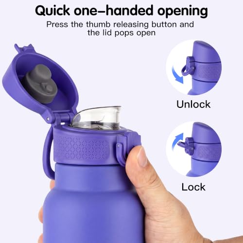 Image of GOPPUS 17oz Insulated Water Bottle with Leak-Proof Flip Lid & Carry Handle,Double-Wall Stainless Steel Bottle for School,Outdoor,and the Gym(Purple)