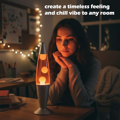 Image of KARP 16 Inch (Rocket Shap) Lava Lamp | Metal Base & Glass Body | Orange Water with Yellow Lava | SES R39 E14 25W Bulb Included | 220-240V 50Hz | Mains Plug with Inline ON /Off | Stylish Decor & Gift