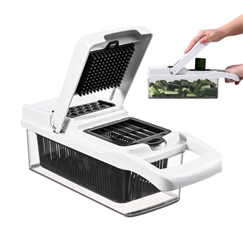 Cortador de verduras - picadora de alimentos para patatas y cebollas, rebanadora de verduras y frutas con contenedor, picadora de verduras antideslizante para ensalada - Rebanadora de verduras