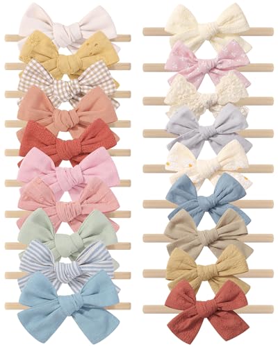 doboi 20PCS Baby Girls Headbands Thin Hair Bows Nylon Linen Hairbands