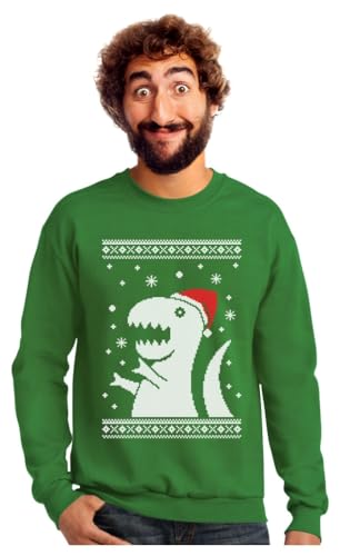 Tstars Big Trex Santa Ugly Christmas Sweatshirt for Men Tacky Sweater Style Funny Dinosaur Xmas Holiday Mens Sweatshirts