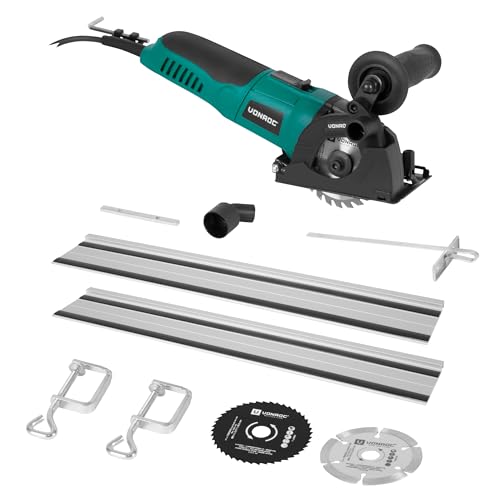 VONROC - Mini Scie Circulaire Plongeante Filaire 500W - Lame Ø85mm - Rail de Guidage 3 Lames Inclus - Vitesse Variable