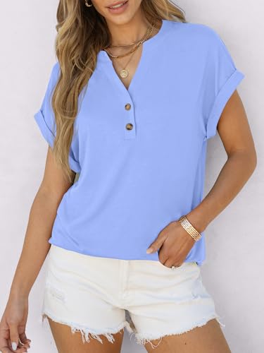 Image of ANRABESS Womens Short Sleeve Henley Tops V Neck Dressy Casual Blouses Summer Trendy Tee Shirts 2026 Vacation Fashion Clothes
