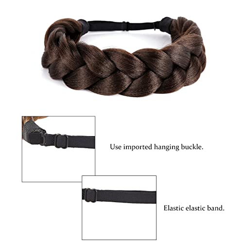 Sthejfb Bohemian Braided Headband Oversized Classic Wide Braids Adjustable Elastic Strap Synthetic Wig Headband Women's Braids Beauty Accessories (Brown) #TOP3