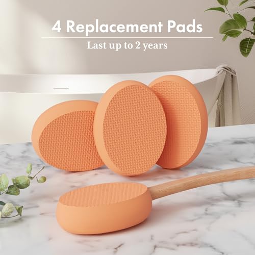 Image of AmazerBath Lotion Applicator for Back, Feet, 4 Replaceable Pads with Long Handle, Back Sunscreen Applicator for Kids, Elderly, Women, Apply Cream Medicine Skin Cream Moisturizer Tanner, Orange