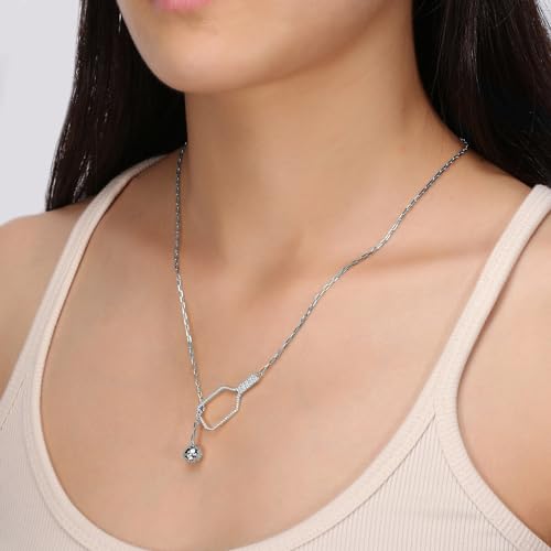 Pickleball Lariat Plus Paddle Necklace - Sterling Silver with Rhodium Plating Crystals Pickleball Necklace for Women | Pickleball Jewelry, Christmas Gifts for Pickleball Lovers3