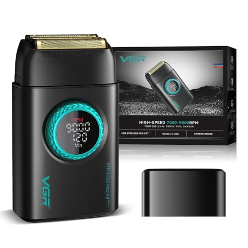Rasoir électrique homme VGR avec double feuilles de titane pour barbe et tête chauve