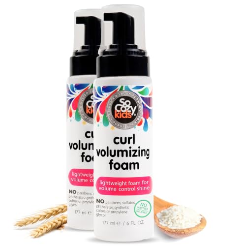 SoCozy Hair Mousse for Kids,Curl Volumizing Foam Mousse for Curly Hair (6 Fl Oz) Enhances Shine &amp; Volume,Gentle Formula with Panthenol,Hydrolyzed Proteins &amp; Keratin,Paraben-&amp; Sulfate-Free,(Pack of 2)
