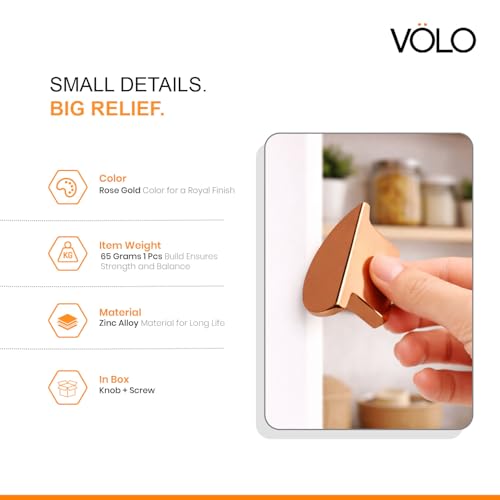 Image of VOLO Cabinet Drawer Knob /knobs for Drawers /Drawer knobs /Handle /knobs for cabinets /Pull Handle (S-183) (Rose Gold, 4)