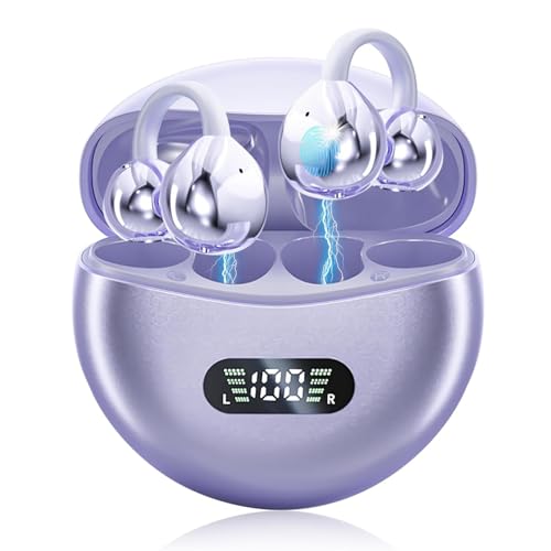 Image of Ear Clip Earbuds Mini Open Ear Headphones Wireless Bluetooth Earphones for Sport Workout Driving Walking Running Compatible with iPhone Android (Purple)