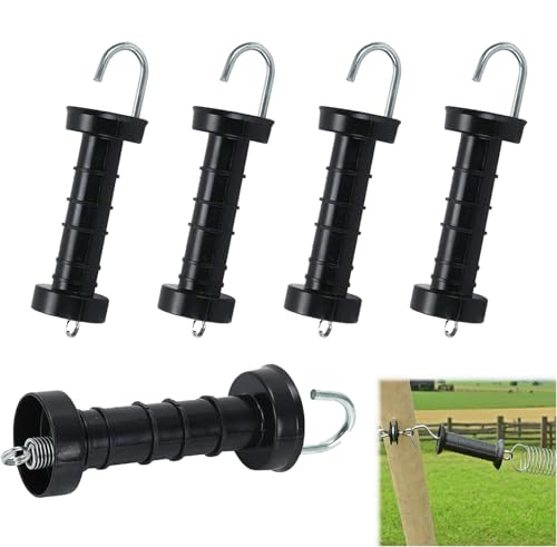 Xiciki Lot de 5 poignées de portail électrique à ressort isolées avec crochet en métal pour élevage de bétail, chevaux et moutons, faciles à saisir, noir