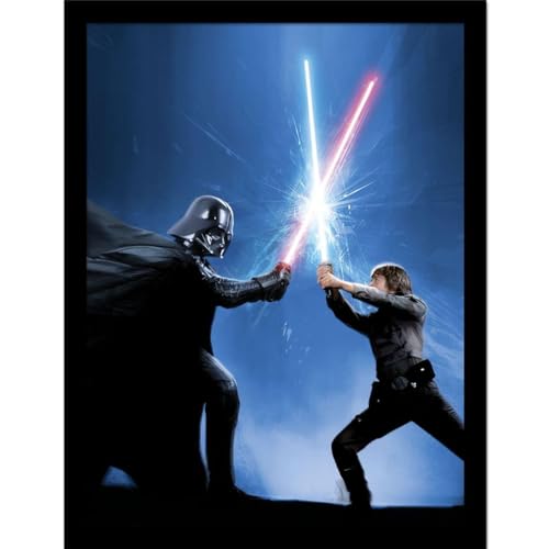 Cuadro enmarcado de Star Wars con diseño elegante de Luke y Vader en negro