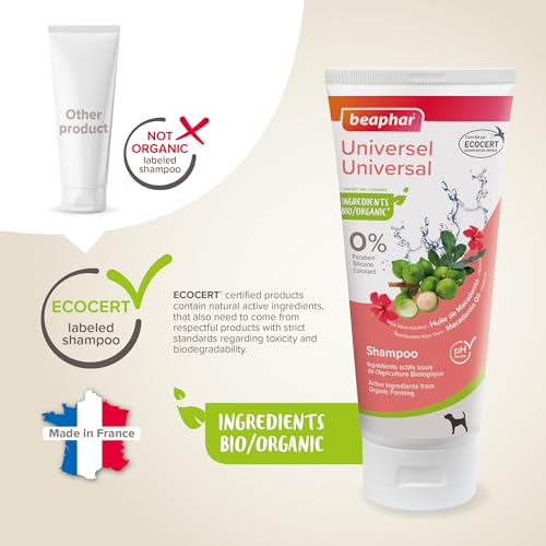 BEAPHAR – ECOCERT Labeled Universal Shampoo for All Dog Coats – Contains Aloe Vera, Macadamia Oil and Organic Hibiscus Flowers – Neutral pH – Ready to use – 200 ML – Made in France Vet Cosmetics BEAPHAR – ECOCERT Labeled Universal Shampoo for All Dog Coats – Contains Aloe Vera, Macadamia Oil and Organic Hibiscus Flowers – Neutral pH – Ready to use – 200 ML – Made in France Vet Cosmetics