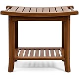 Teak shower bench with Storage Shelf, Shower Stool for Inside Shower, Waterproof Shower Bench Seat, Shower Chair for Inside Shower, Wood Bench, Bathroom Bench (Natural Wood)