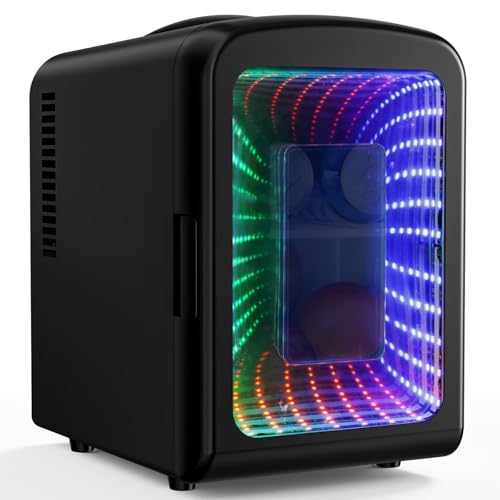 Image of Antarctic Star Mini Fridge 4 Liter /6 Cans Portable Mini Compact Refrigerator with Gaming Light, for Bedroom,Car,Office and Dorm, Small Cooler for Cosmetics, Beverage and Food, Matte Black
