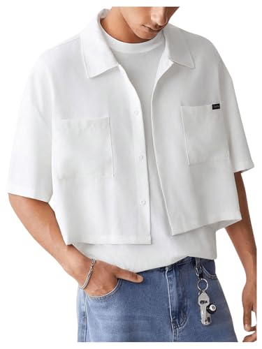 GORGLITTER Men's Cropped Button Up Shirt Boxy Y2k Crop Tops Streetwear 2026