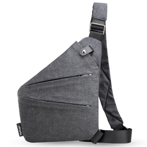FlyHugz Anti-Theft Crossbody Sling Bag for Travel - Gray Canvas, Multi-Pocket Design for Men & Women, Water-Resistant