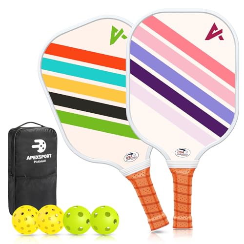 Juego de 2 palas de pickleball, juego de pickleball de fibra de vidrio ligero aprobado por USAPA con 4 bolas de pickleball, 1 bolsa de pickleball, regalos de pickleball para mujeres, hombres,
