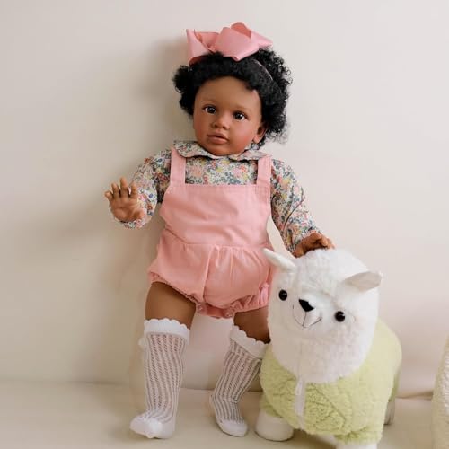 ROSHUAN Große Größe Reborn Kleinkind Puppen Schwarzes Mädchen 26 Zoll Afroamerikanische Reborn Babypuppen Weicher Tuch Körper Realistische Kleinkind-Puppe Echtes Leben Babypuppe – Bild 5