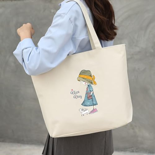 HSR-Tote-Bags-For-Women-Girls-Canvas-Handbag-Zipper-Large-Capacity-Fashion-Bag-for-College-Office-Nice-Day-Girl-Print