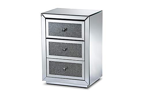Studio Cabinets Furniture Talan Contemporary 3-Drawer Nightstand Glam and Luxe Mirrored