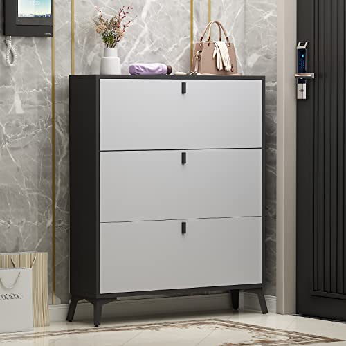 Fufu&Gaga Shoe Cabinet With 3 Flip Drawers For Entryway, Modern Freestanding Rack Storage Organizer (Grey/Dark Grey, 35.4”W X 9.4”D X 47.2”H) #TOP2