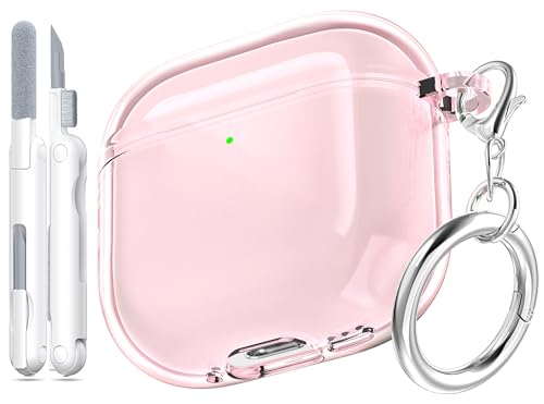 Image of for AirPods 4th Generation Case Cover 2024, Military-Grade Shockproof, Soft TPU Highly Transparent Anti-Yellowing for AirPods 4 Case with Cleaning Kit & Cute Round Buckle, Clear Pink
