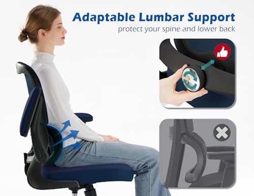 Image of TRALT Ergonomic Office Chair - Desk Chair with Adjustable Lumbar Support Computer Chair - Mesh Comfy Chair with Flip-up Armrests - Gaming Chairs for Adults Home Office (PU Leather, Navy Blue)