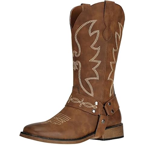 SheSole Womens Square Toe Cowgirl Cowboy Boots Wide Calf Fashion Western Shoes Brown US 8 Cover