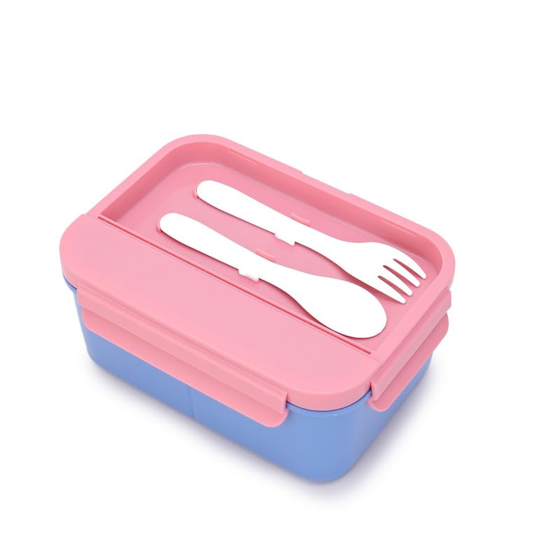 Image of Lunch Boxes 600 ml with 500ml Water Bottle Combo| Plastic 3 Compartment Leakproof Bento Box for School Picnic Office Boys and Girls - 4-Side Lock (Color - Pink)
