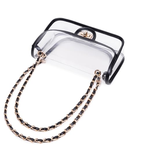 Image of Womens PVC Clear Purse Handbag with Chain Stadium Approved Clear Bag See Through Bag for Working and Concert