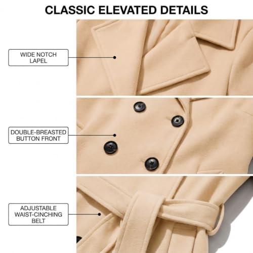 Image of Steve Madden Trench Coat for Women - Double-Breasted Long Winter Faux Wool Coat