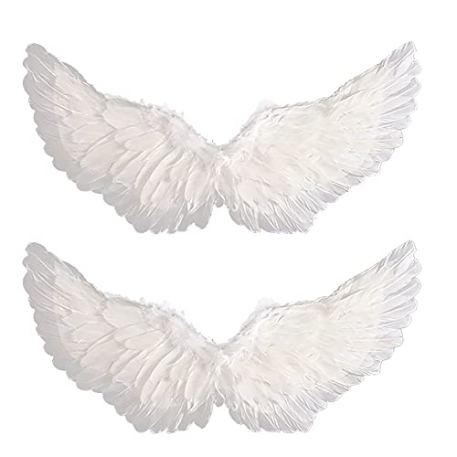 HugeDE 2 Pcs Halloween Angel Wings Feather Wings with Elastic Straps Costume Wings for Cosplay