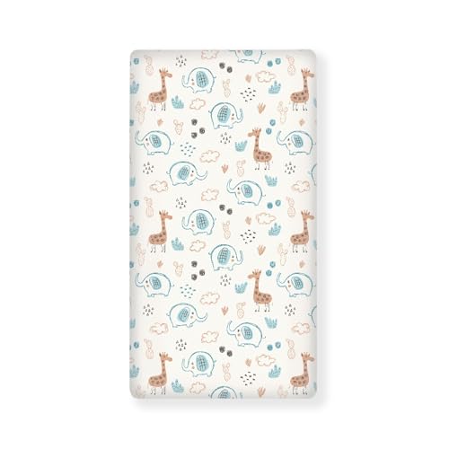 Image of Giraffe Baby Crib Sheets for Boys Girls Elephant Fitted Crib Sheet for Standard Crib and Toddler Mattress Cute Animal Baby Mattress Sheets Toddler Bed Sheet 52x28x8 in