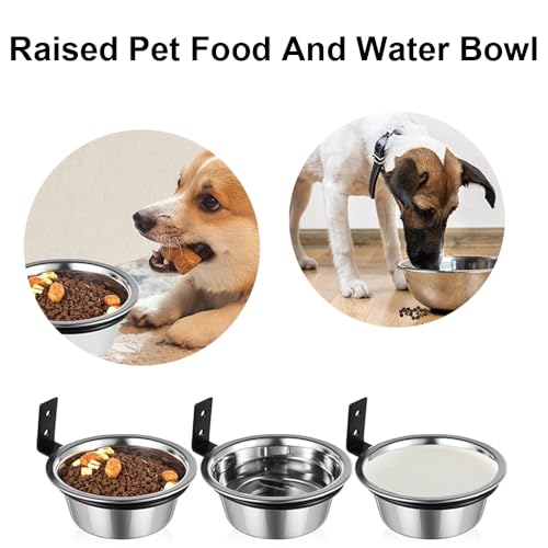 Edelstahl Hundenapf mit Wandmontage Halter, erhöhte Haustiernapf Futter- und Wassertränke für Haustiere Katze, 17,5 * 17,5cm [2er Pack ]