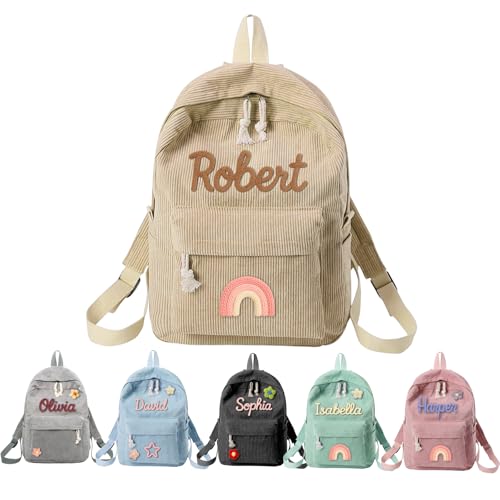 Personalized Toddler Backpacks with Name, Custom Corduroy Backpack for Kids, Back to School Birthday Gift for Girls and Boys, 15